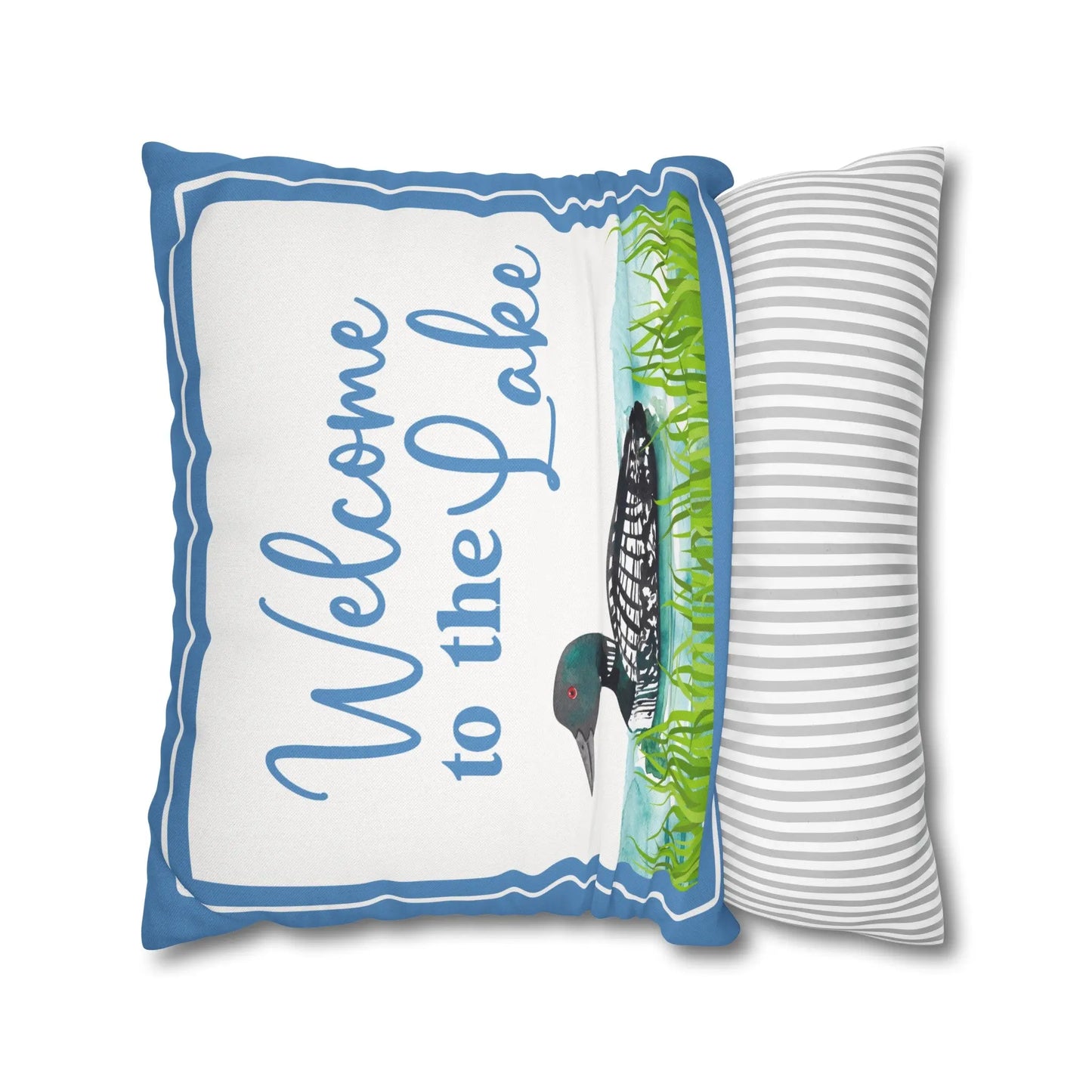 Welcome to the Lake Loon Spun Polyester Square Pillowcase Printify