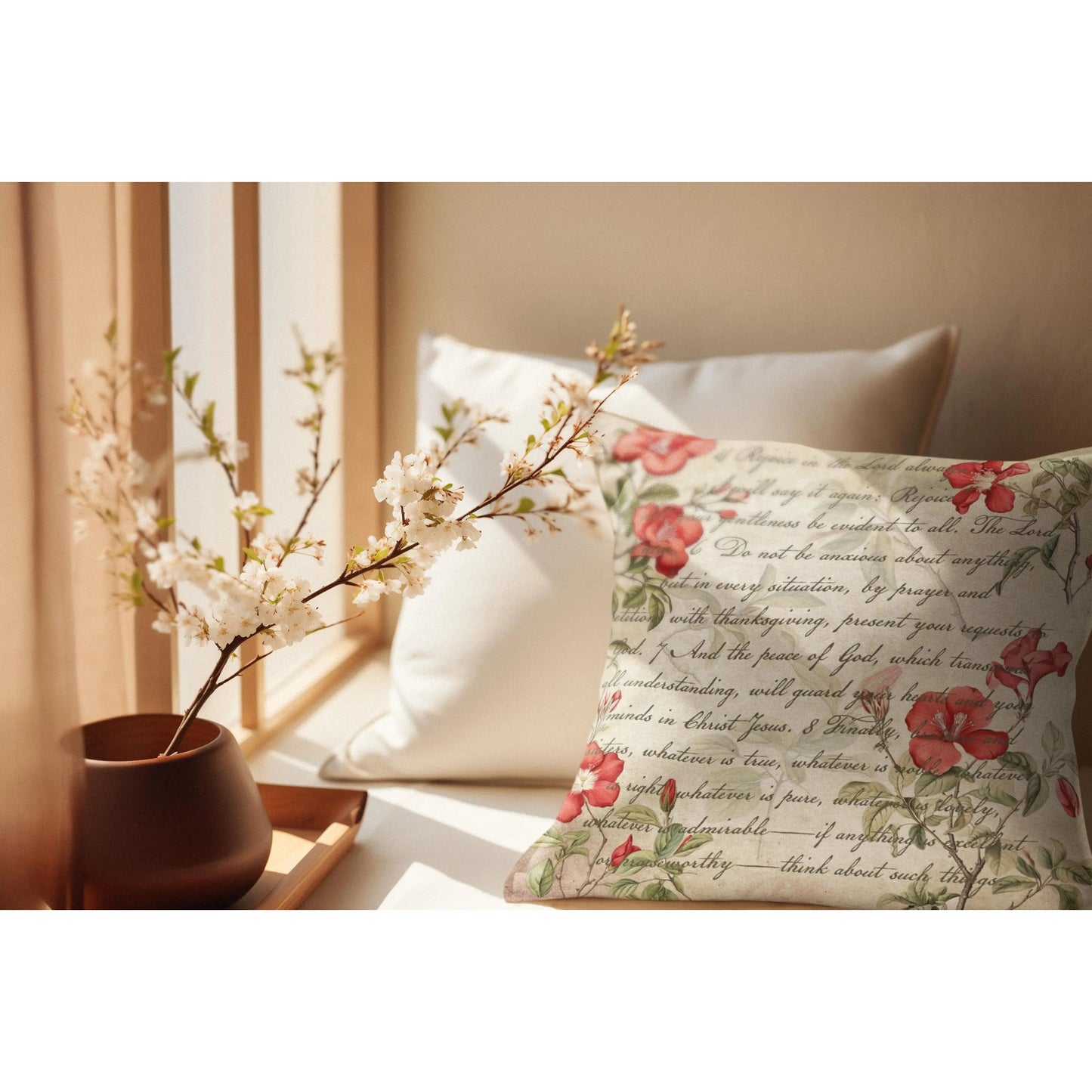 Whatever is Lovely Poppy Spun Polyester Square Pillowcase Printify