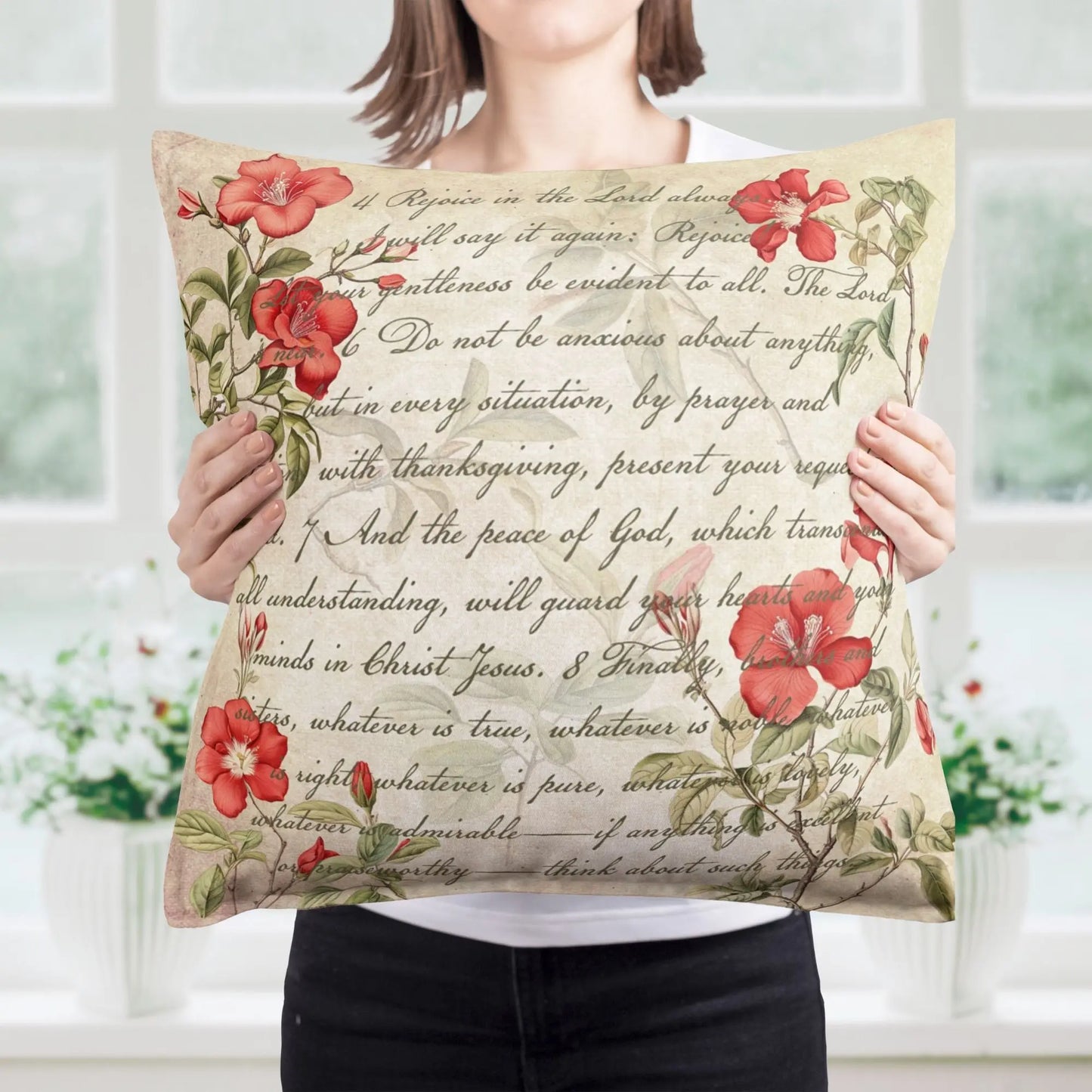 Whatever is Lovely Poppy Spun Polyester Square Pillowcase Printify