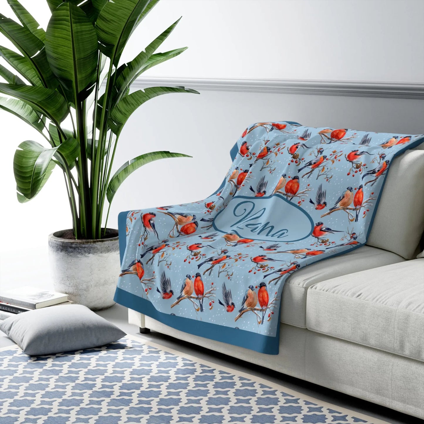 Winter Birds Personalized Sherpa Fleece Blanket Printify