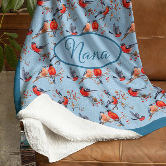 Winter Birds Personalized Sherpa Fleece Blanket Printify