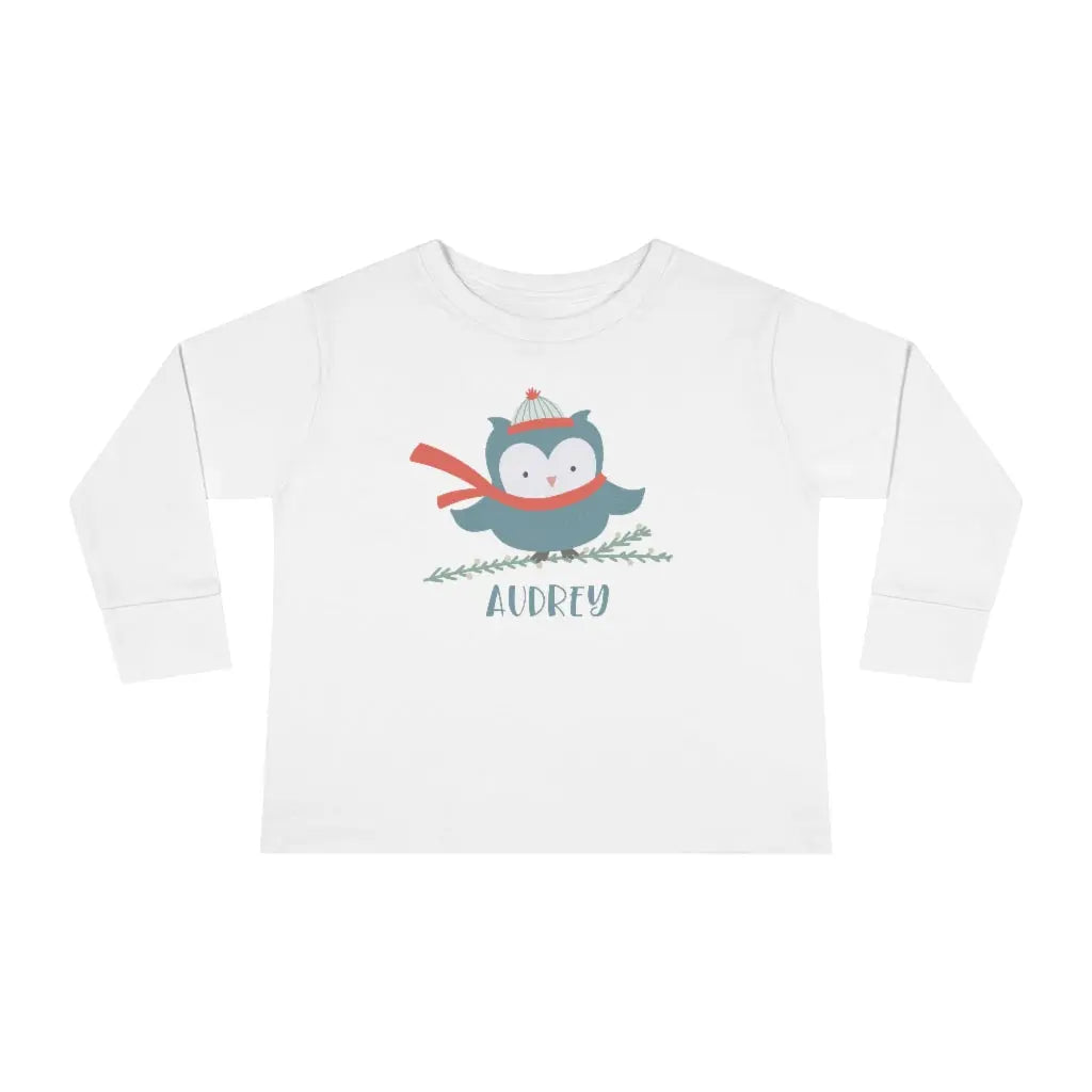 Winter Owl Personalized Toddler Long Sleeve Tee Printify