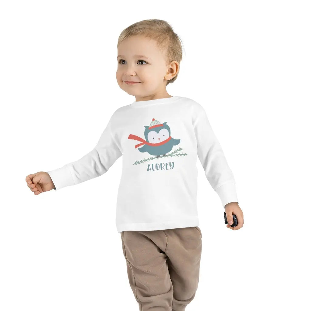 Winter Owl Personalized Toddler Long Sleeve Tee Printify