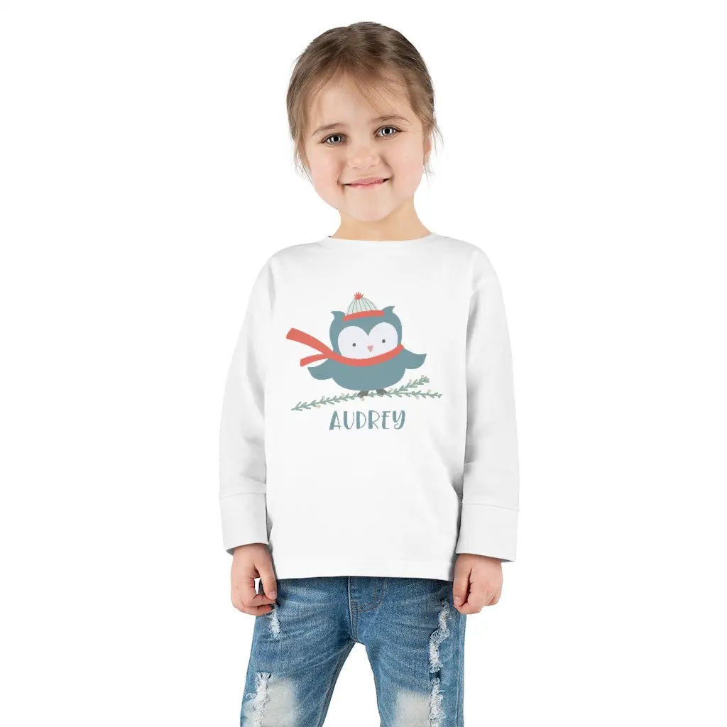 Winter Owl Personalized Toddler Long Sleeve Tee Printify