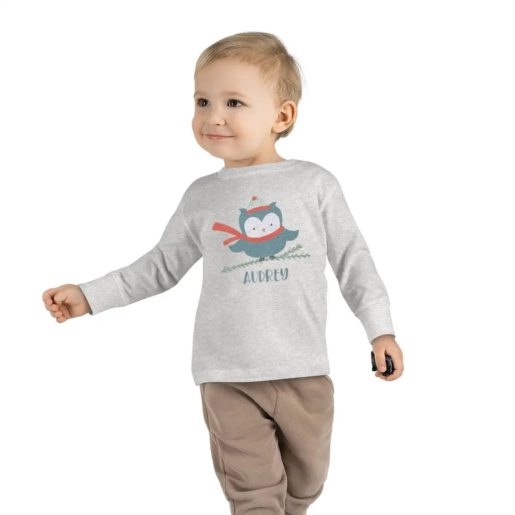 Winter Owl Personalized Toddler Long Sleeve Tee Printify