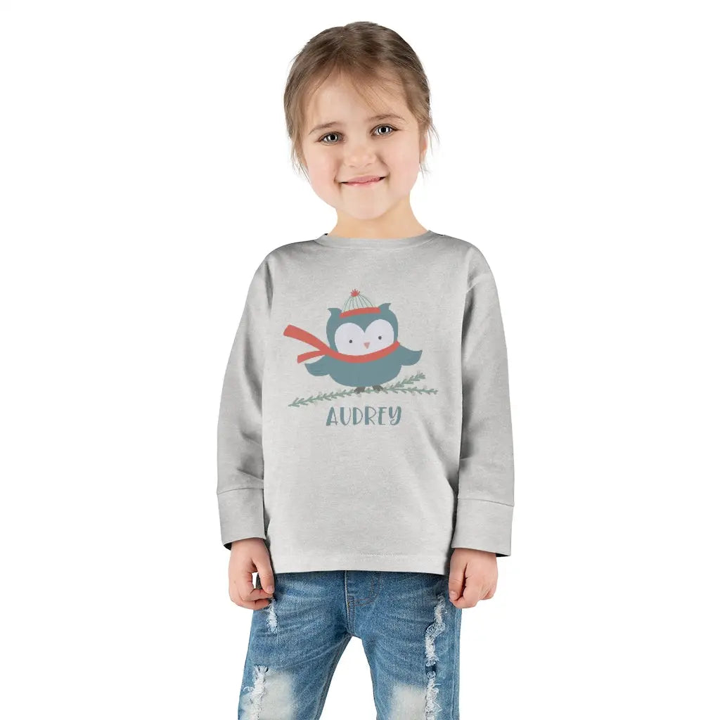 Winter Owl Personalized Toddler Long Sleeve Tee Printify