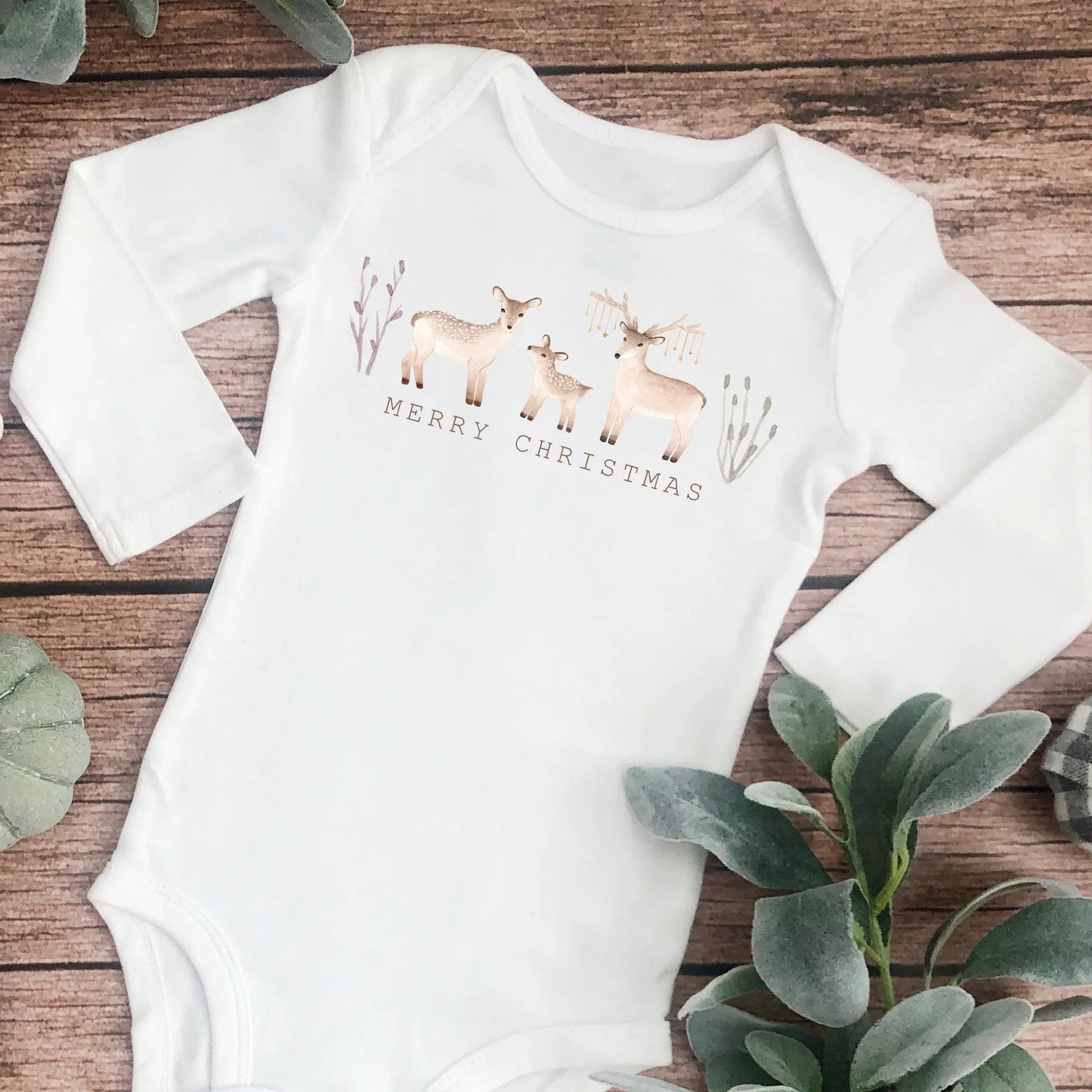 Woodland Deer Christmas Long Sleeve Onesie - Amazing Faith Designs
