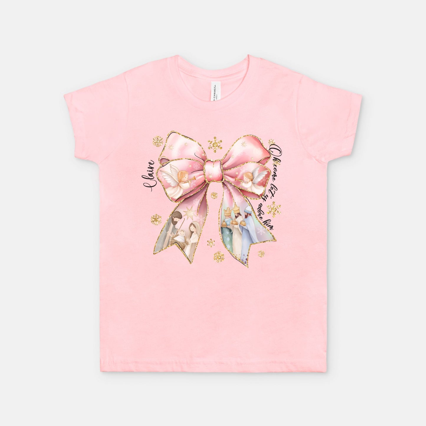 Christmas Nativity Bow Youth Tshirt - Amazing Faith Designs