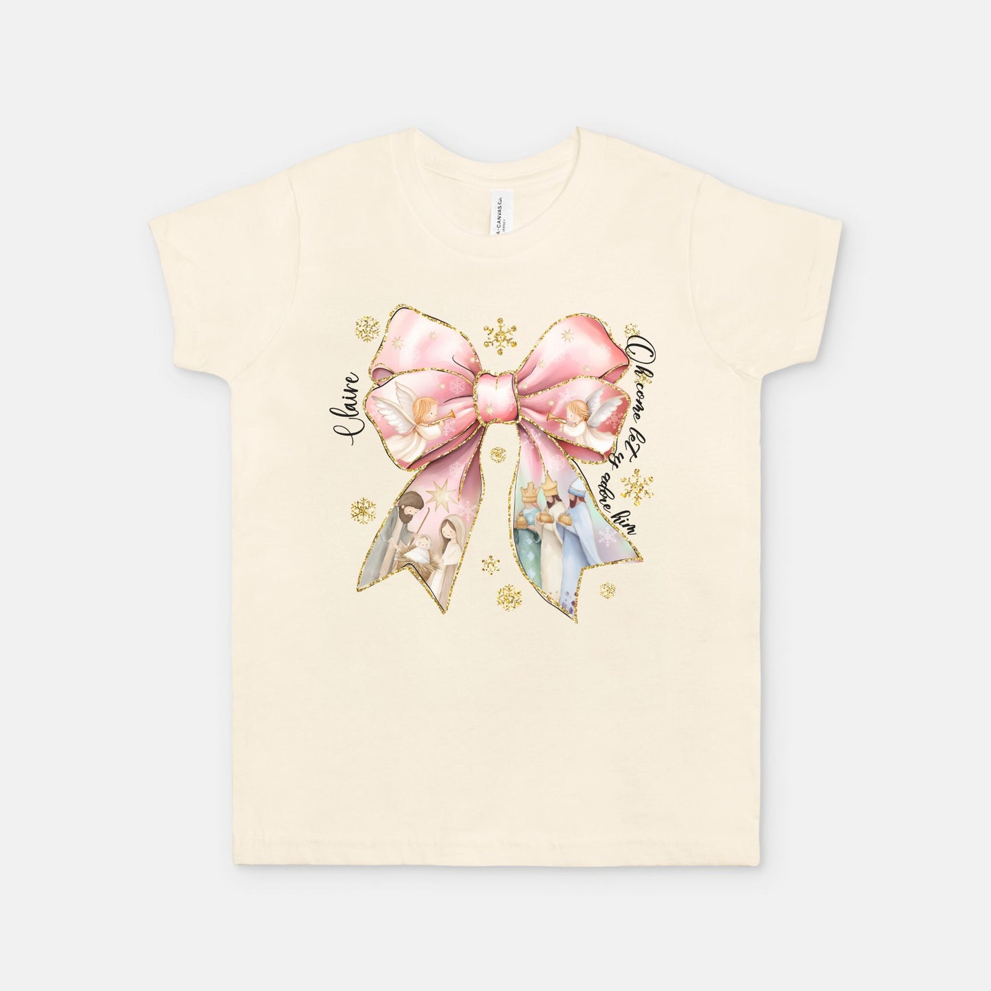 Christmas Nativity Bow Youth Tshirt - Amazing Faith Designs
