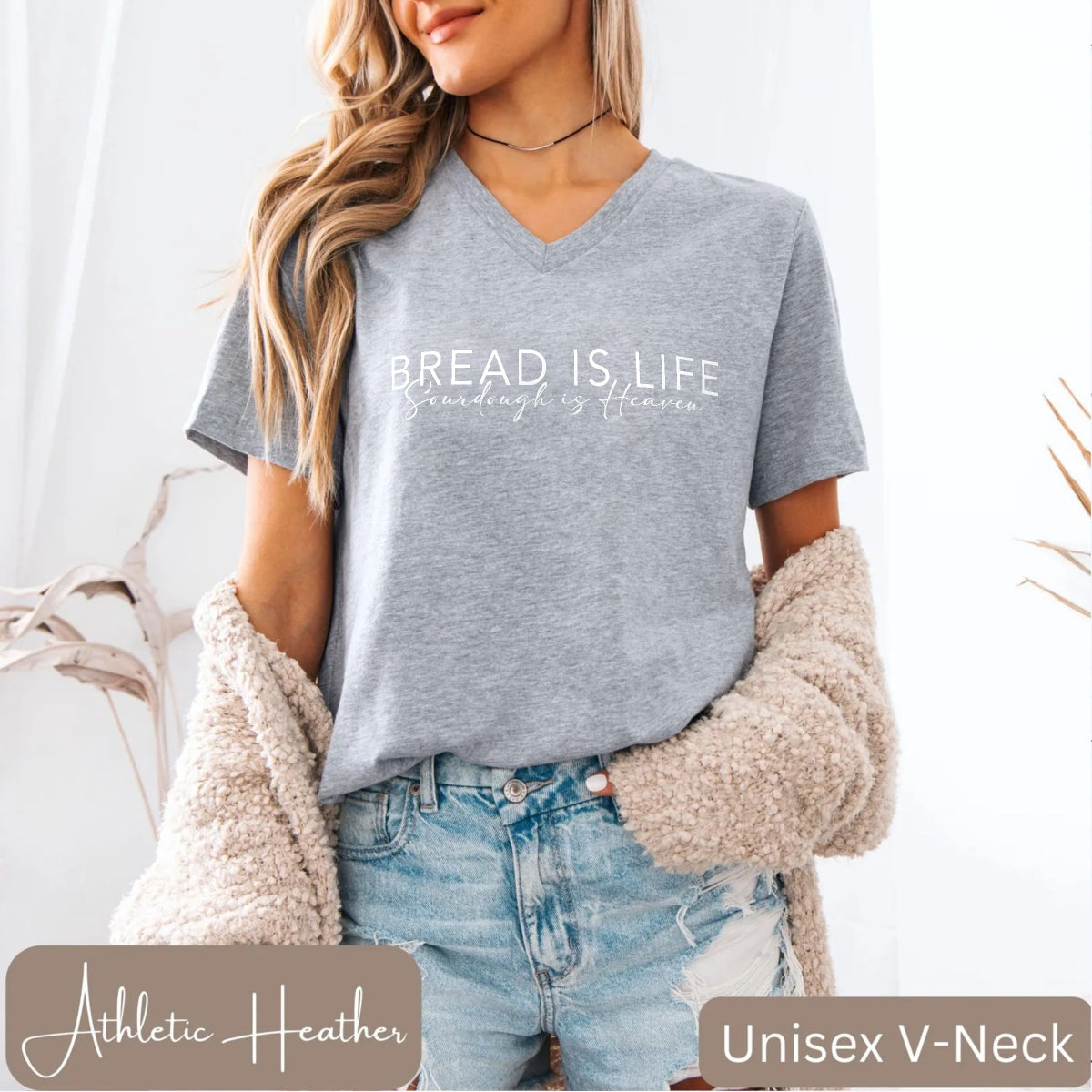 Bread is Life Sourdough is Heaven Unisex V-Neck Tee - Amazing Faith Designs