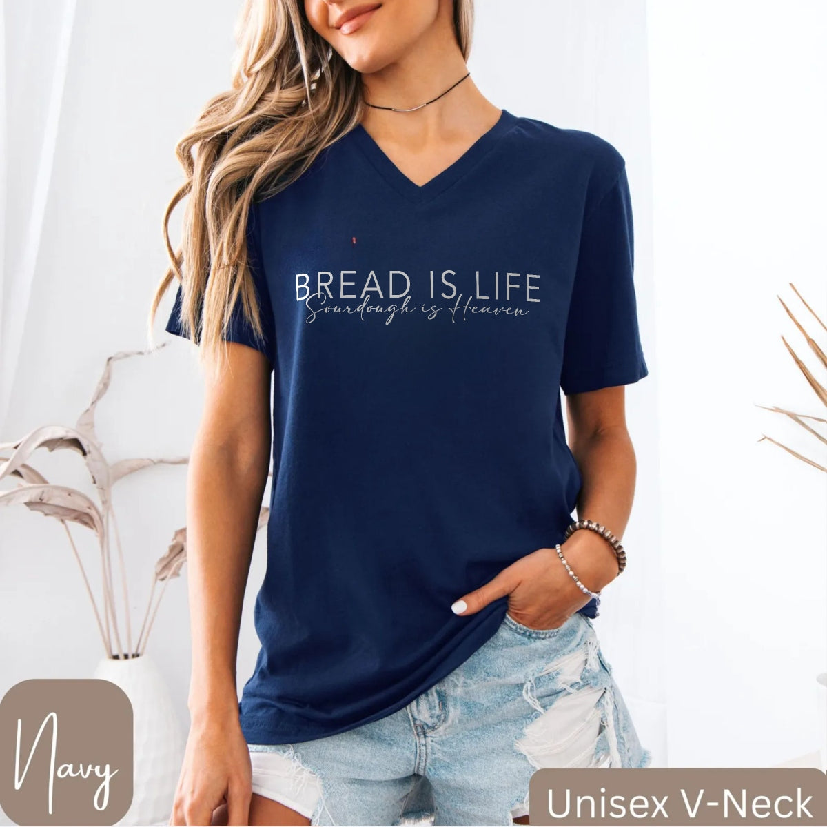 Bread is Life Sourdough is Heaven Unisex V-Neck Tee - Amazing Faith Designs