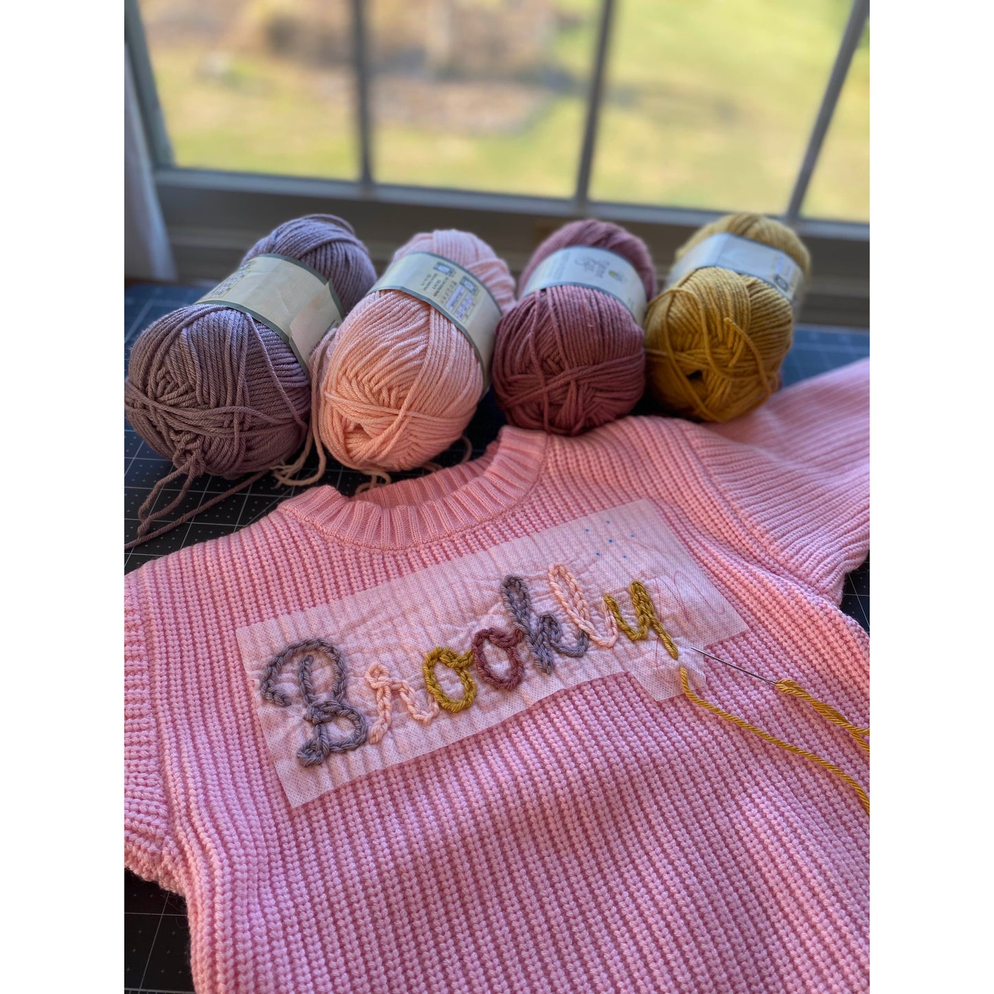 Hand Embroidered Name Sweater - three yarn colors - Amazing Faith Designs