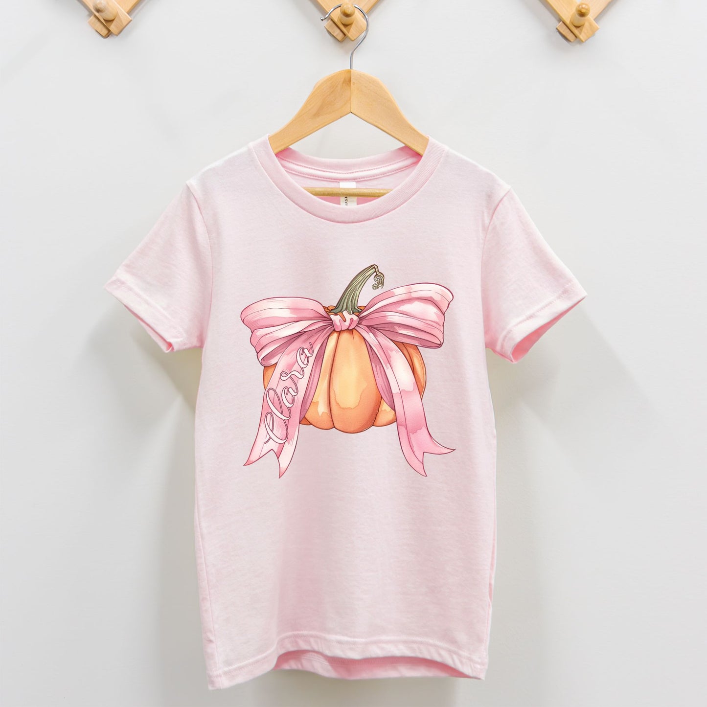 Pumpkin Coquette Toddler Personalized Pink Shirt - Amazing Faith Designs