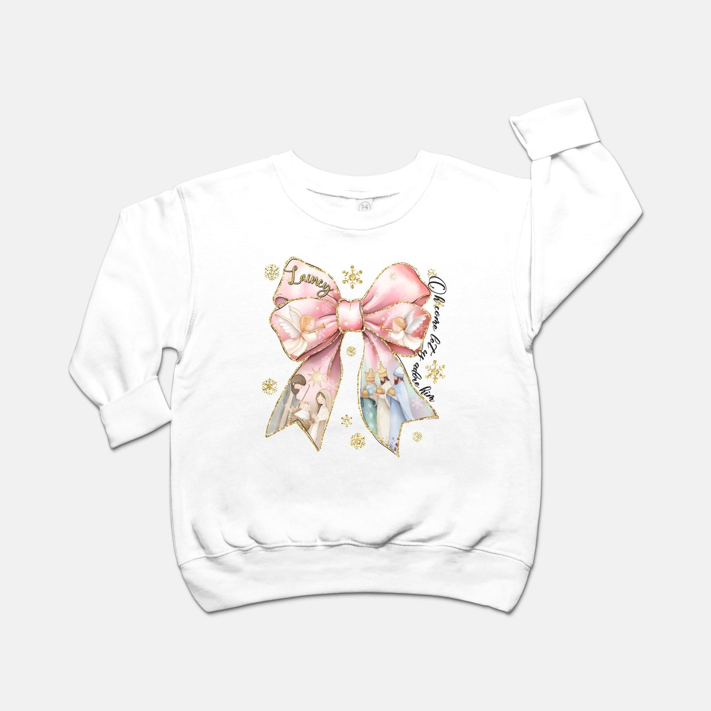 Baby Jesus Christmas Bow Toddler Sweatshirt - Amazing Faith Designs