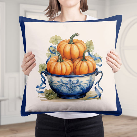 Chinoiserie Pumpkin Spun Polyester Square Pillowcase - Amazing Faith Designs