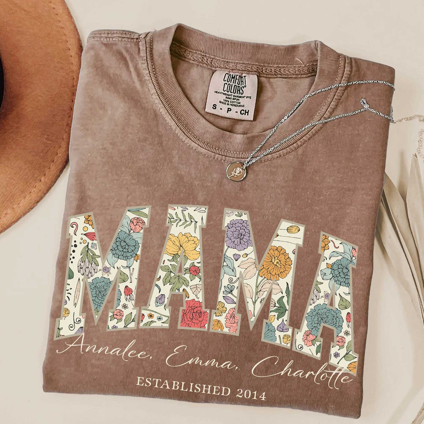 Mama Grandma Wildflowers Personalized with Kids Garment Dyed Shirt - Amazing Faith Designs