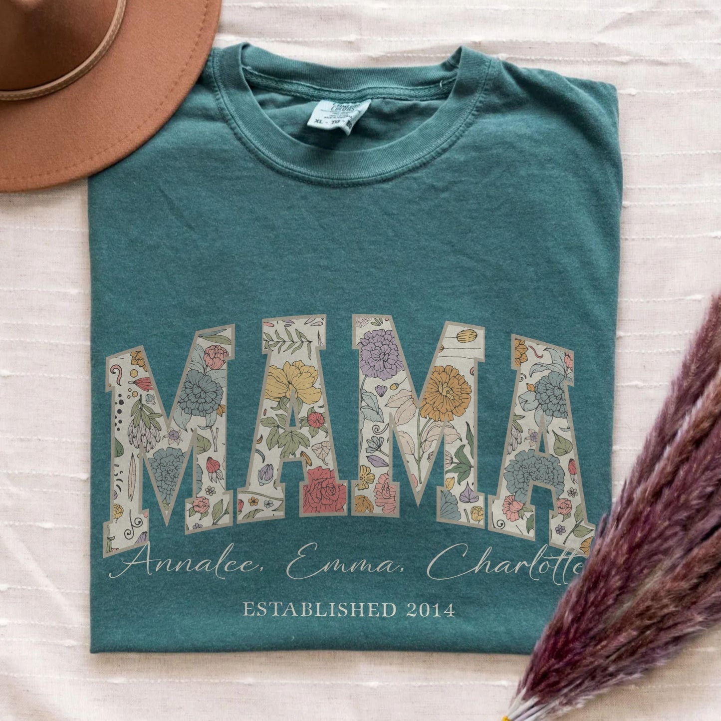 Mama Grandma Wildflowers Personalized with Kids Garment Dyed Shirt - Amazing Faith Designs