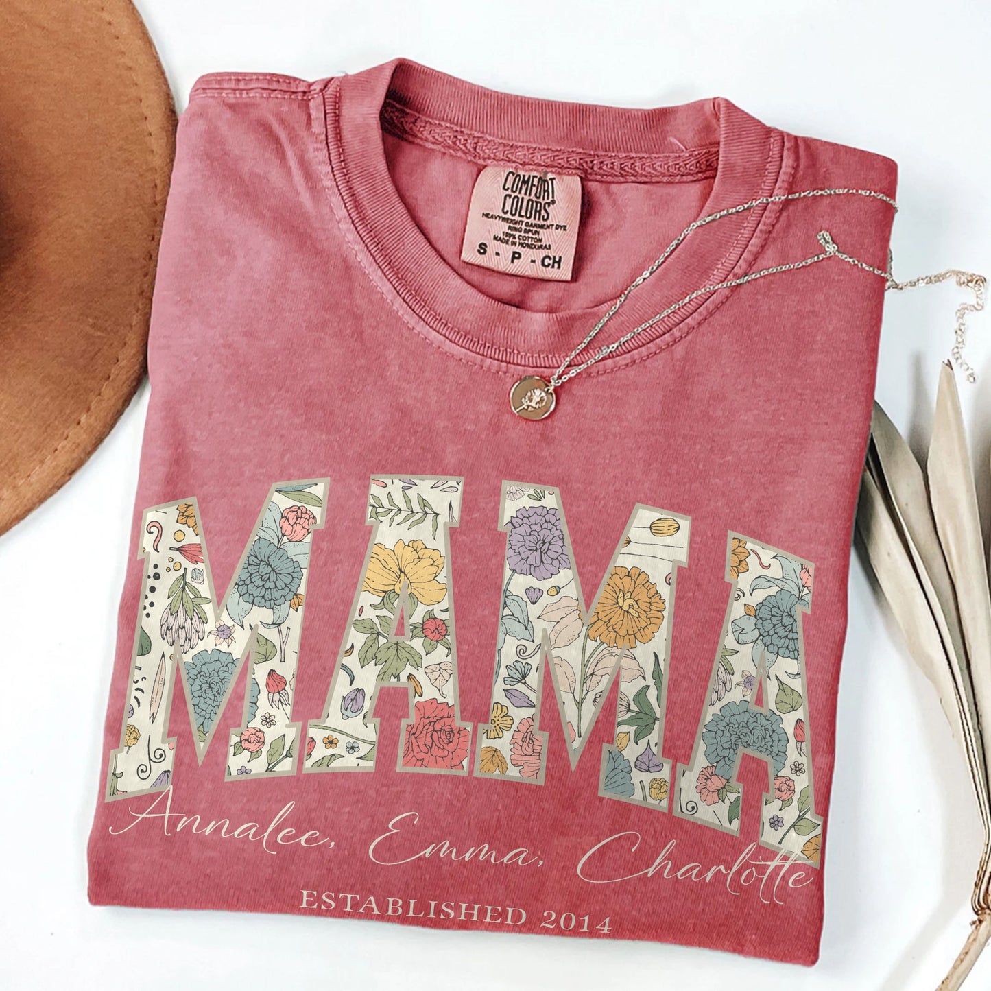 Mama Grandma Wildflowers Personalized with Kids Garment Dyed Shirt - Amazing Faith Designs