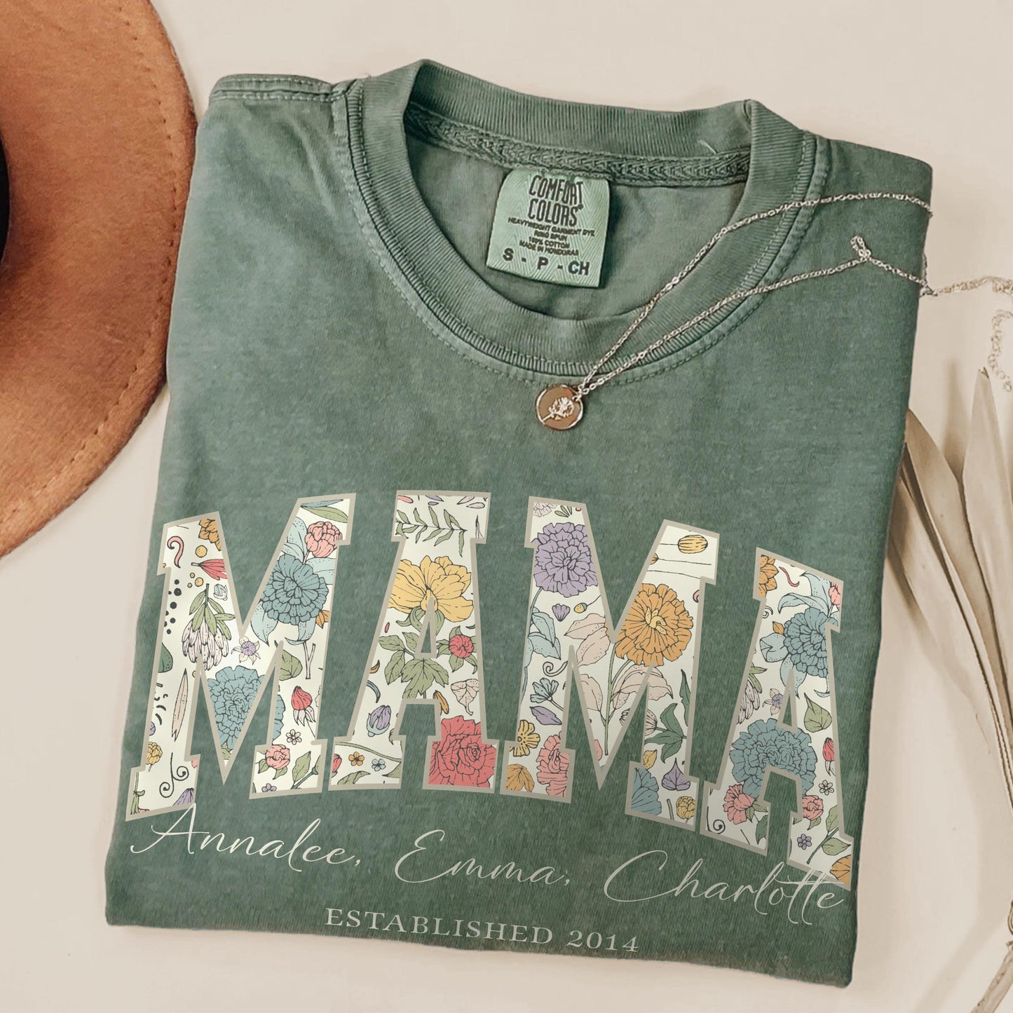 Mama Grandma Wildflowers Personalized with Kids Garment Dyed Shirt - Amazing Faith Designs
