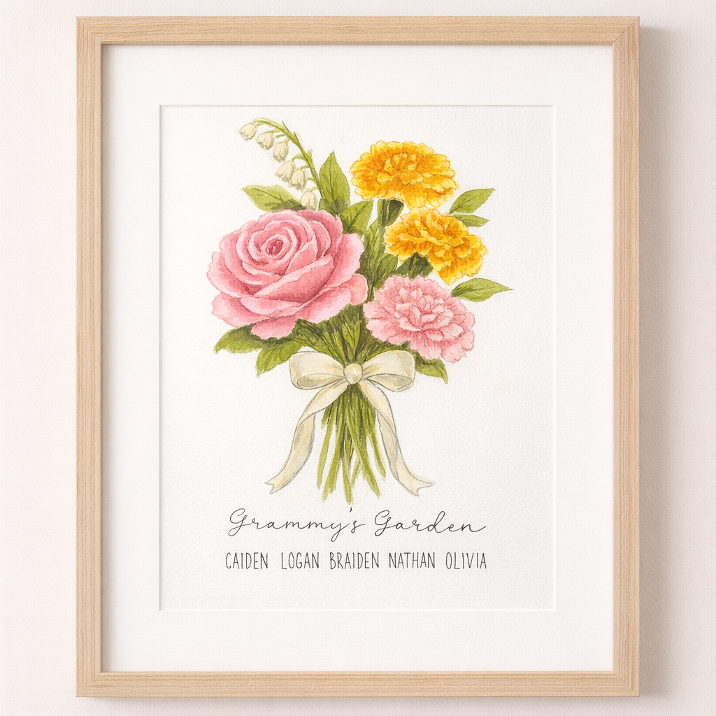 Personalized Birth Month Flower Bouquet Art | Print or Original Watercolor - Amazing Faith Designs