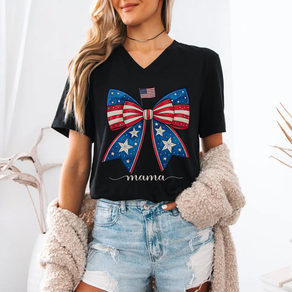 Patriotic Mama Bow V-Neck Shirt - Mommy and Me - Amazing Faith Designs