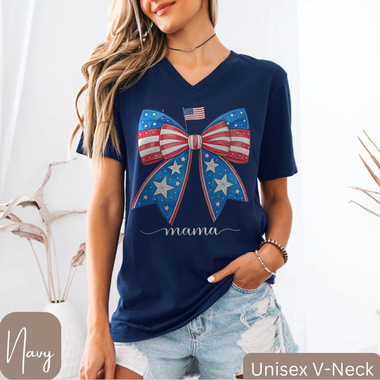 Patriotic Mama Bow V-Neck Shirt - Mommy and Me - Amazing Faith Designs