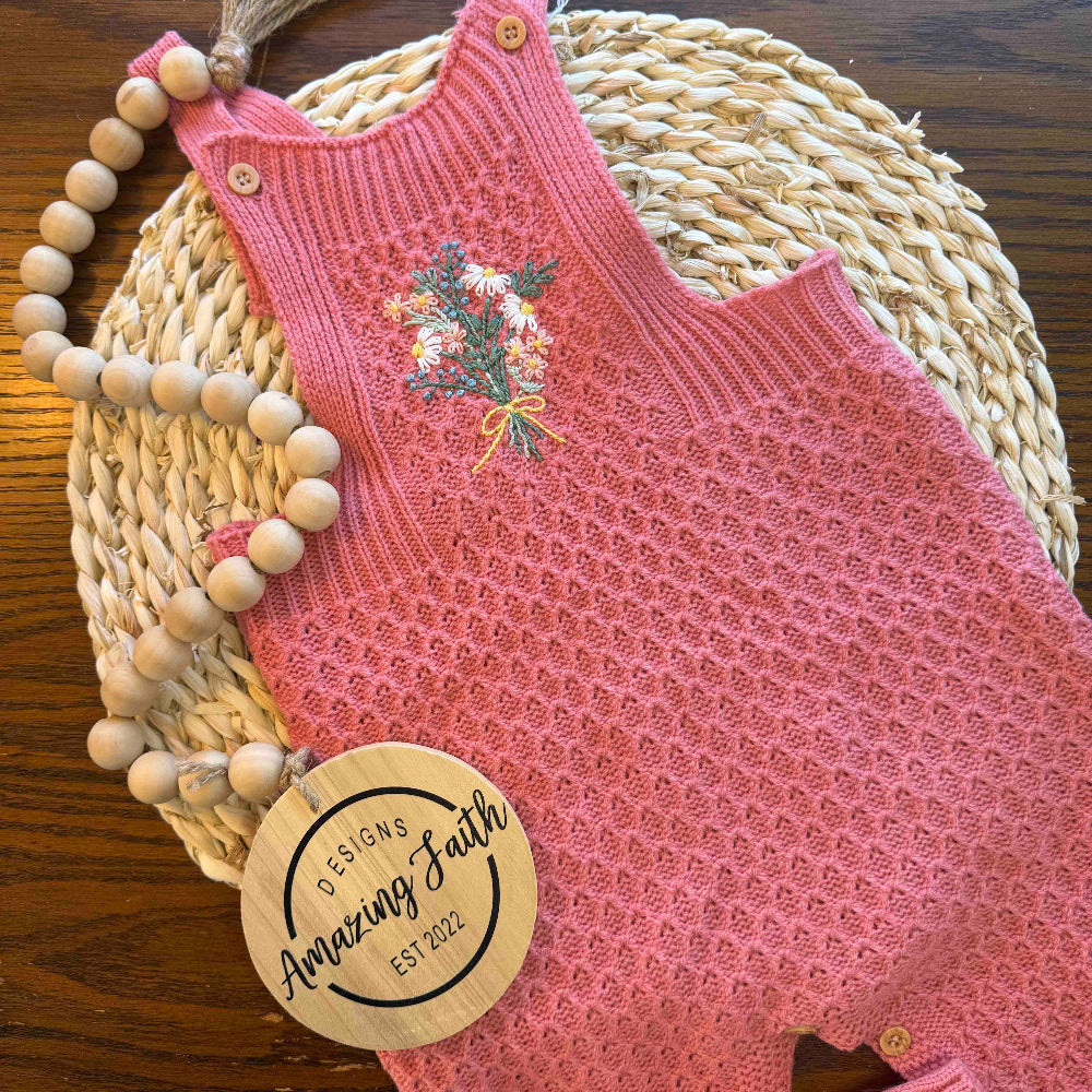 Wildflowers Hand Embroidered Knit Romper - Amazing Faith Designs