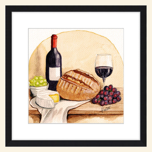 Wine and Bread: A Sourdough Still Life Original Watercolor or Fine Art Print - Amazing Faith Designs
