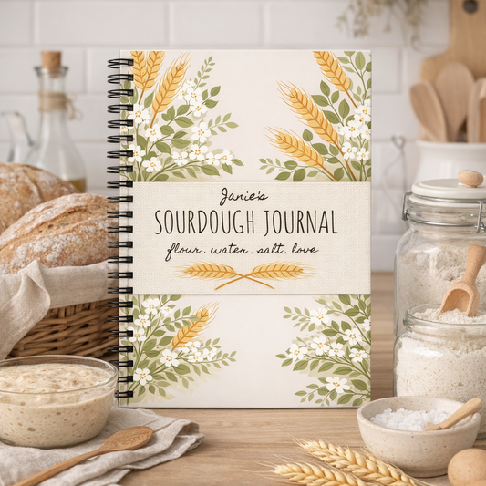 Sourdough Journal Spiral Notebook (Wheat) — Personalized Recipe & Starter Log - Amazing Faith Designs