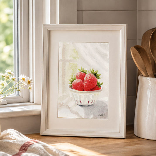 Strawberry | Original Watercolor, Print & Greeting Card