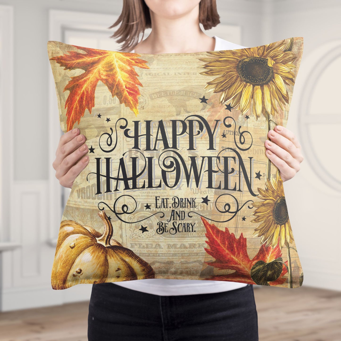 Vintage Happy Halloween Throw Pillow Cover - Amazing Faith Designs