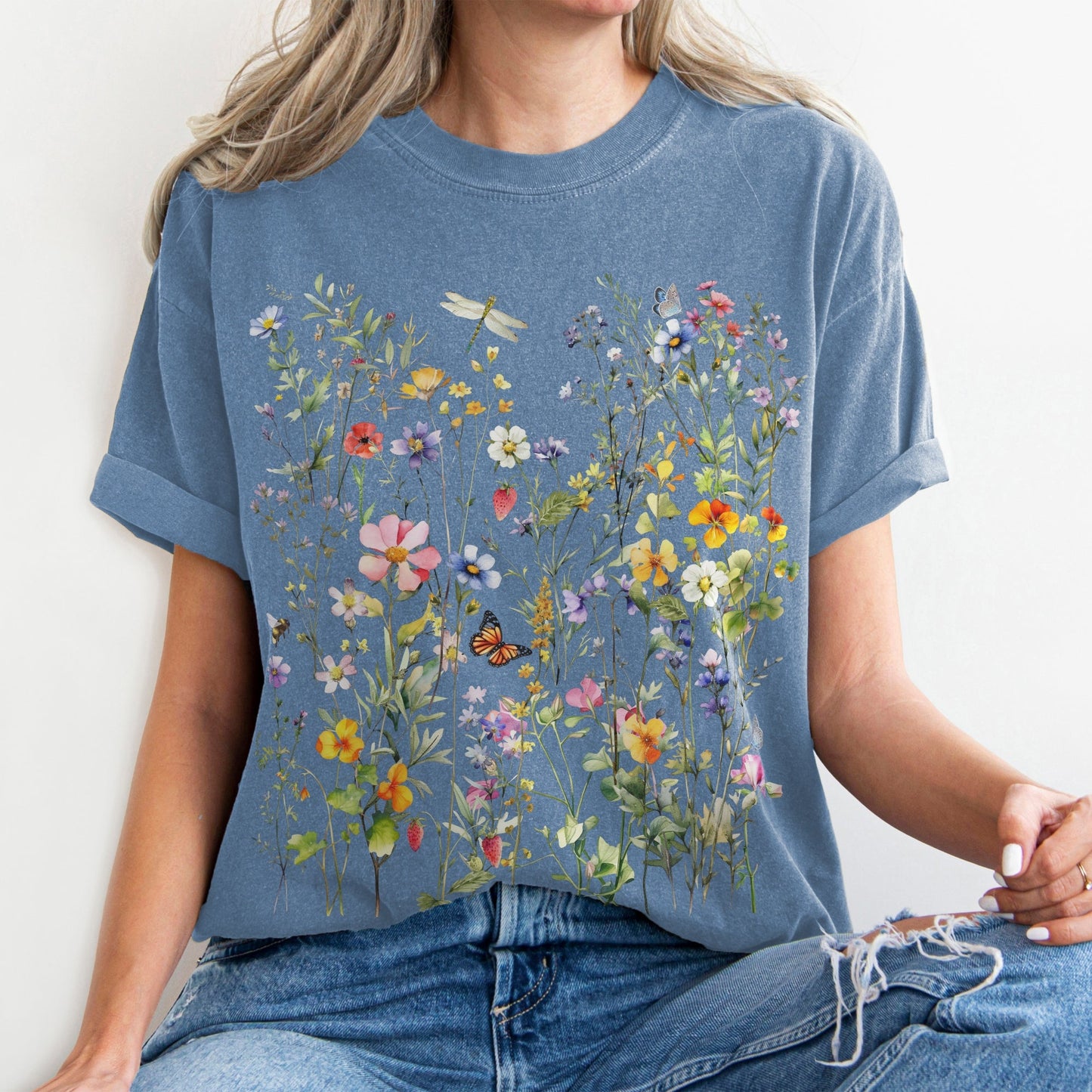Vintage Wildflowers Garment Dyed Shirt - Amazing Faith Designs