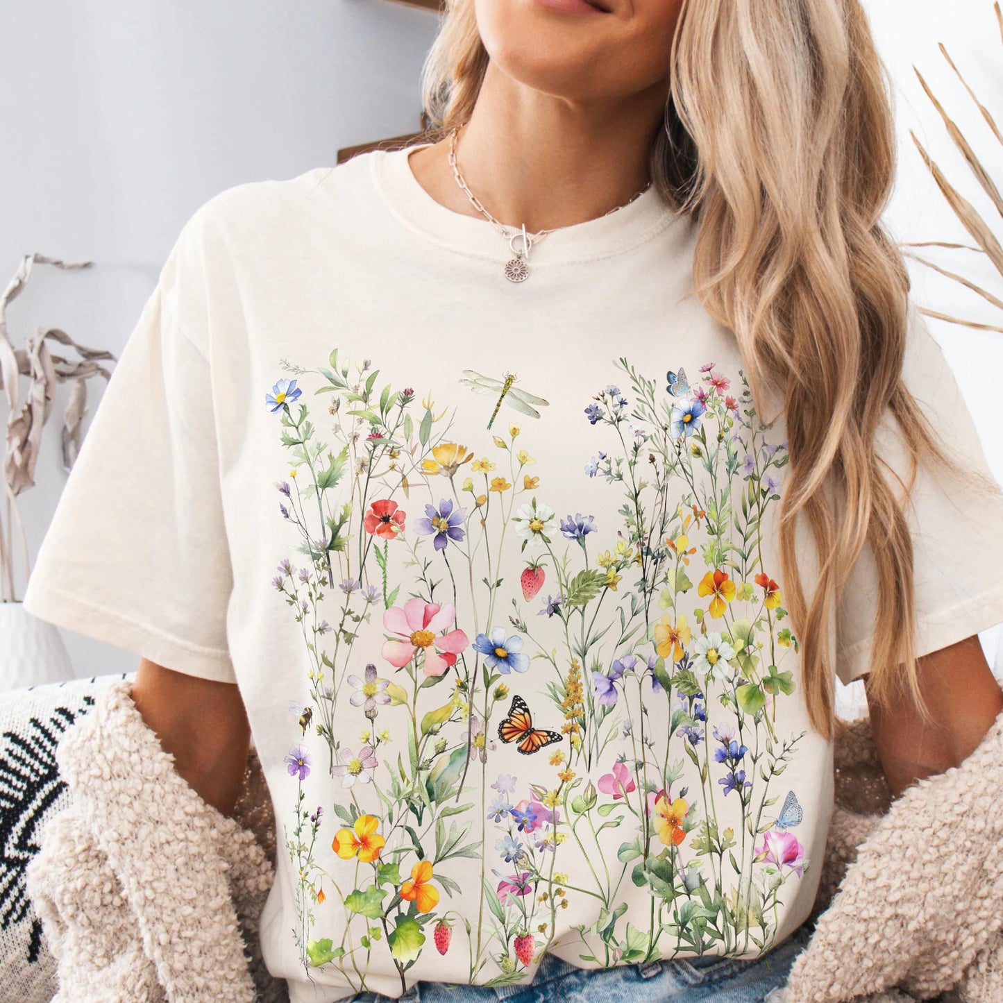 Vintage Wildflowers Garment Dyed Shirt - Amazing Faith Designs