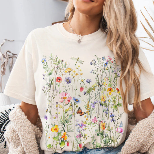 Vintage Wildflowers Garment Dyed Shirt - Amazing Faith Designs