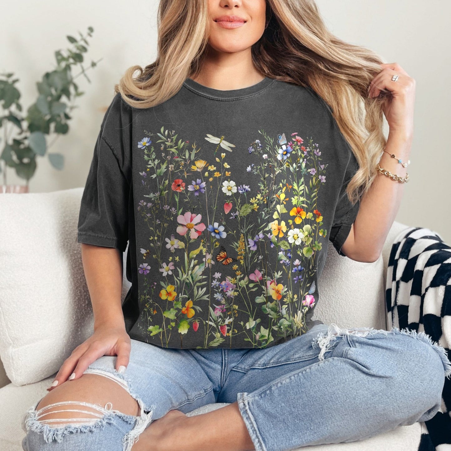 Vintage Wildflowers Garment Dyed Shirt - Amazing Faith Designs