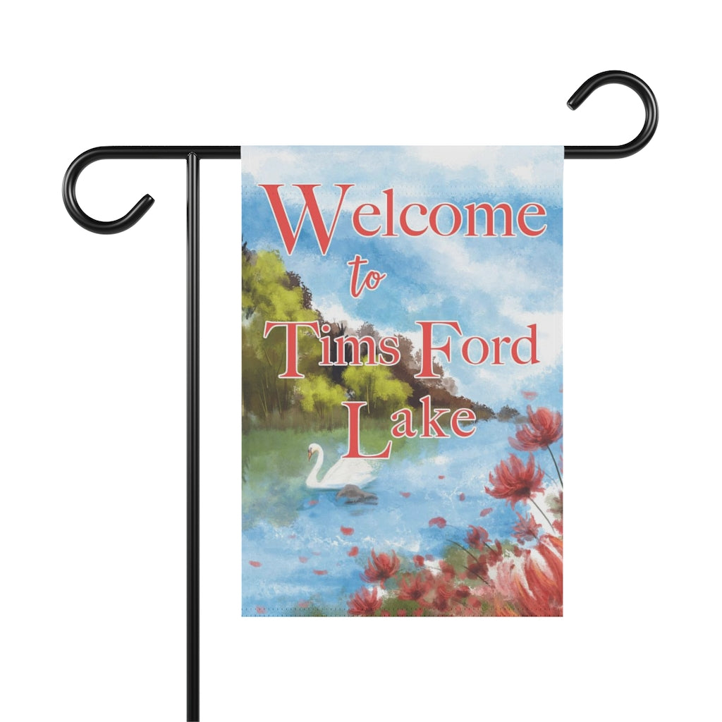 Welcome to the Lake with Swan Garden Flag - Personalized Printify
