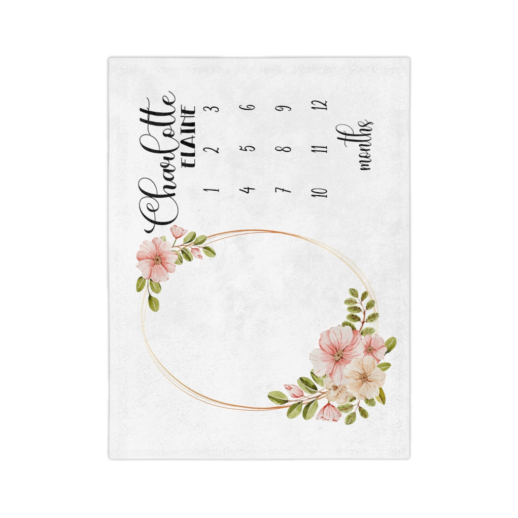 Pink Flowers Personalized Baby Milestone Minky Blanket - Amazing Faith Designs