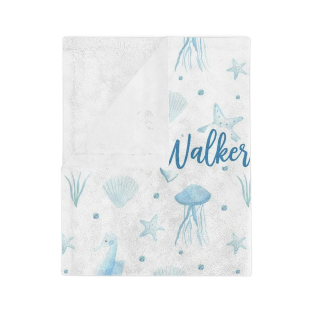 Ocean Seahorse Personalized Name Minky Blanket, custom name blanket, lap blanket, baby blanket, Plush blanket, Ocean Beach Blanket, Nursery Blanket - Amazing Faith Designs