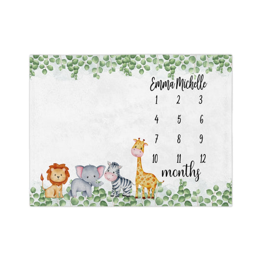 Safari Personalized Baby Milestone Minky Blanket - Amazing Faith Designs