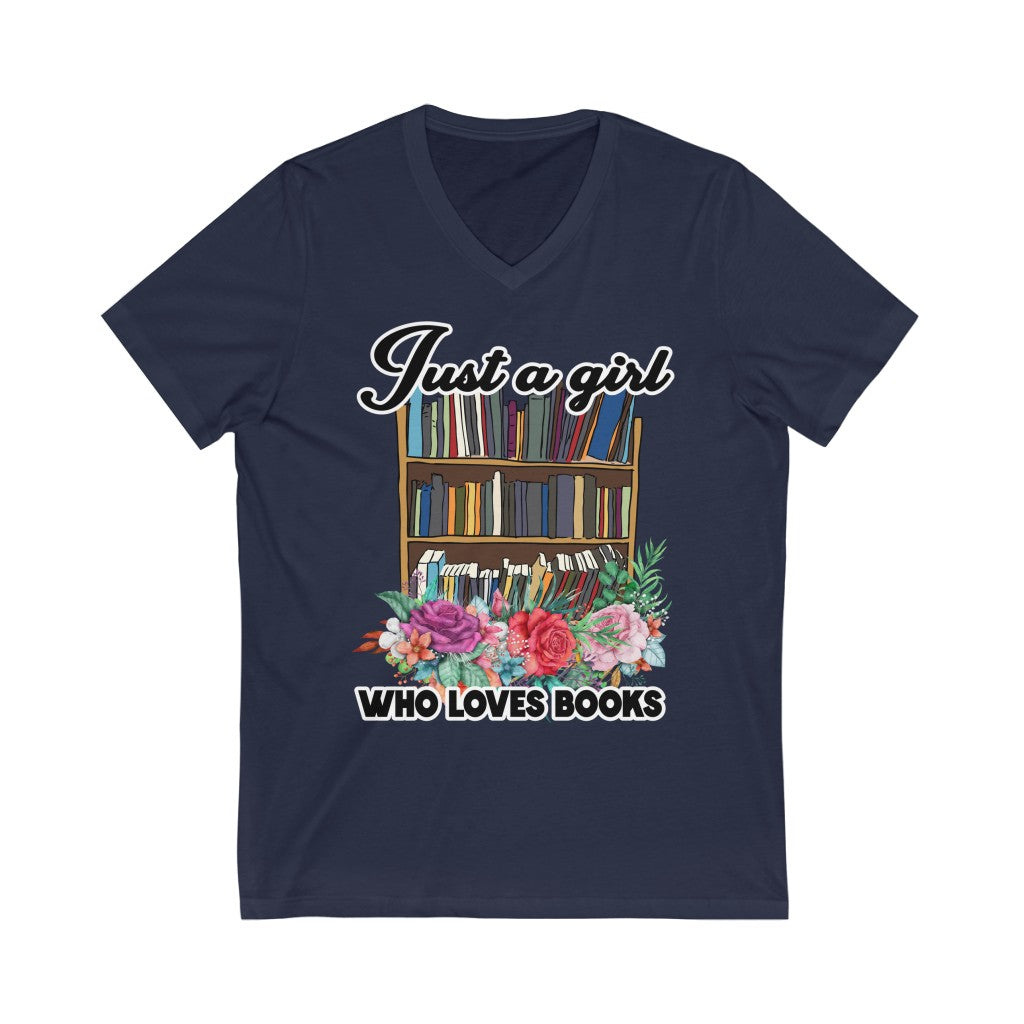 Just a Girl Who Loves Books V-Neck T-shirt | Christian Faith Tee - Amazing Faith Designs