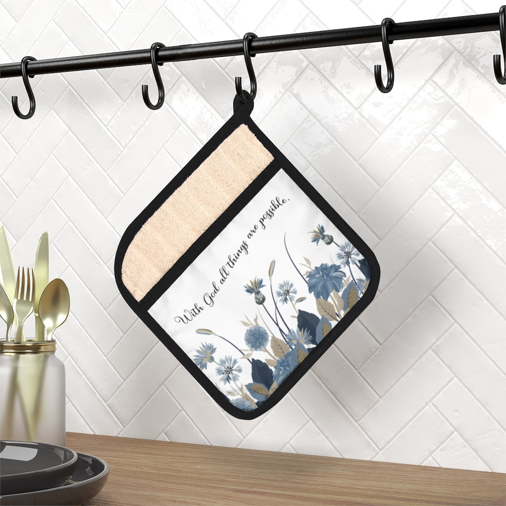 With God All Things Are Possible Thistle Pot Holder with Pocket | Christian Hot Pad - Amazing Faith Designs