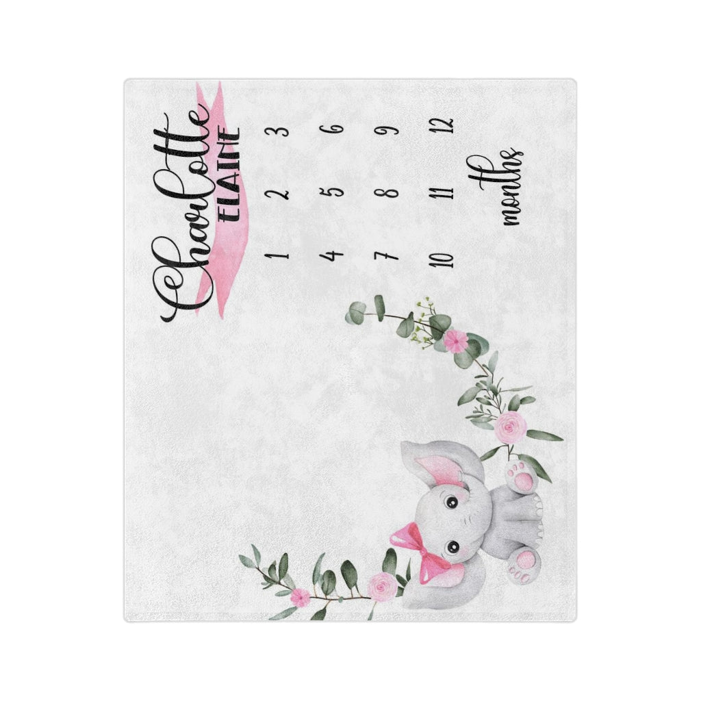 Elephant Pink Personalized Baby Milestone Minky Blanket - Amazing Faith Designs