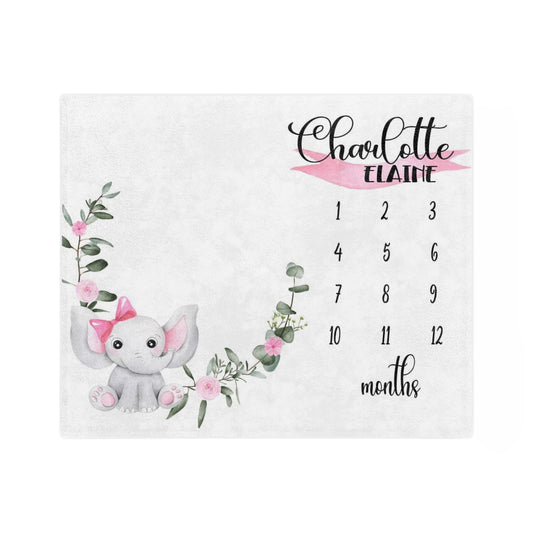 Elephant Pink Personalized Baby Milestone Minky Blanket - Amazing Faith Designs