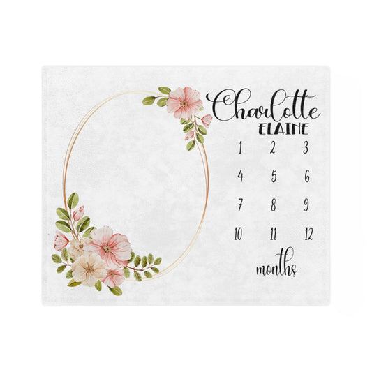 Pink Flowers Personalized Baby Milestone Minky Blanket - Amazing Faith Designs