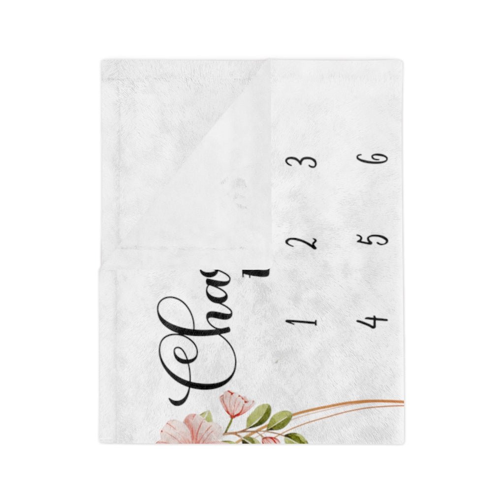 Pink Flowers Personalized Baby Milestone Minky Blanket - Amazing Faith Designs