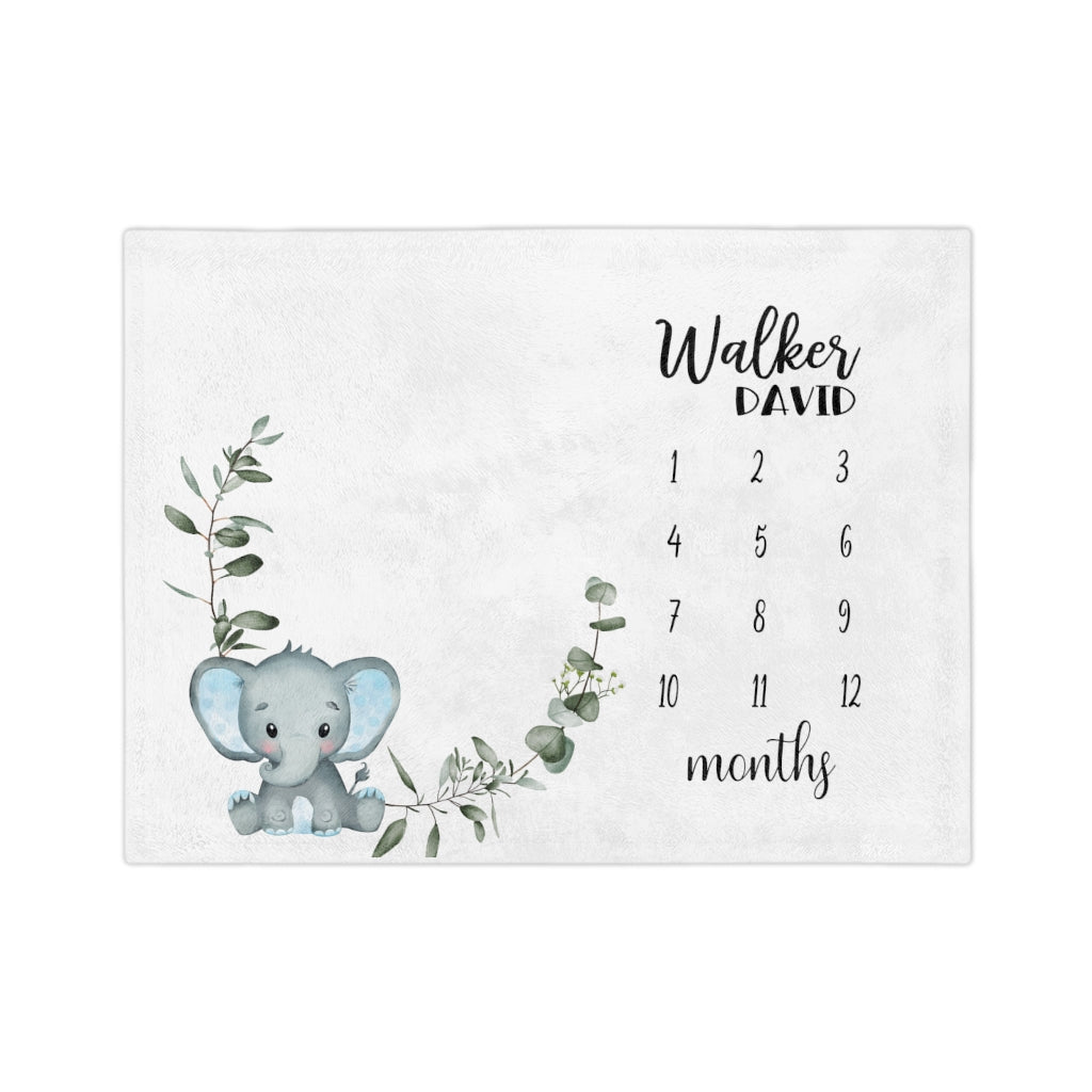 Elephant Personalized Baby Milestone Minky Blanket - Amazing Faith Designs