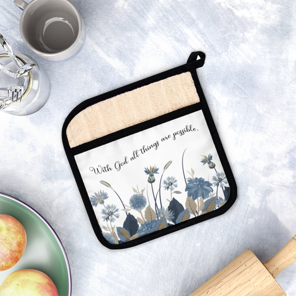 With God All Things Are Possible Thistle Pot Holder with Pocket | Christian Hot Pad - Amazing Faith Designs