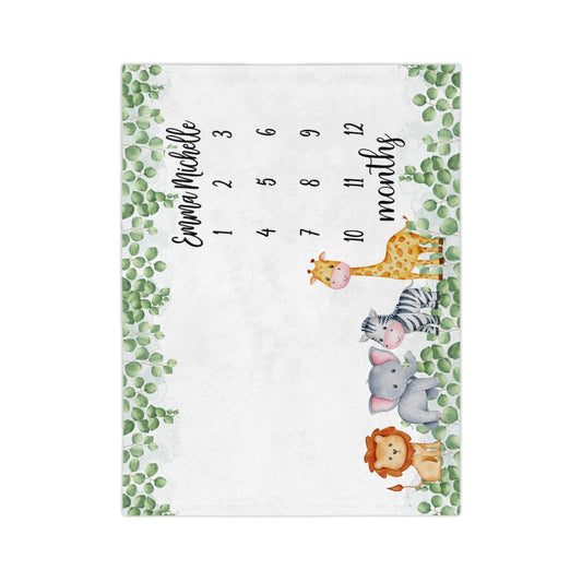 Safari Personalized Baby Milestone Minky Blanket - Amazing Faith Designs