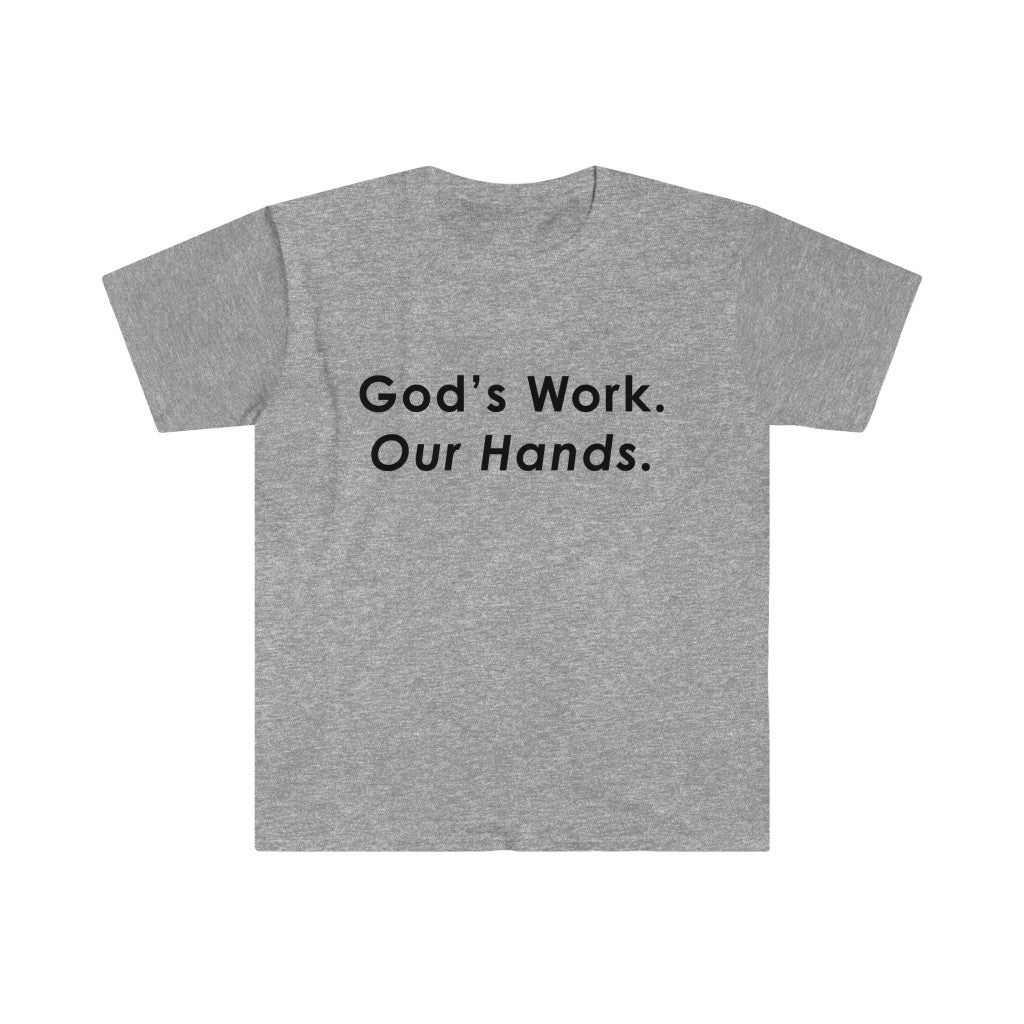 First Lutheran Unisex Softstyle T-Shirt, ELCA, God's Work Our Hands. Church Serving Shirt Printify