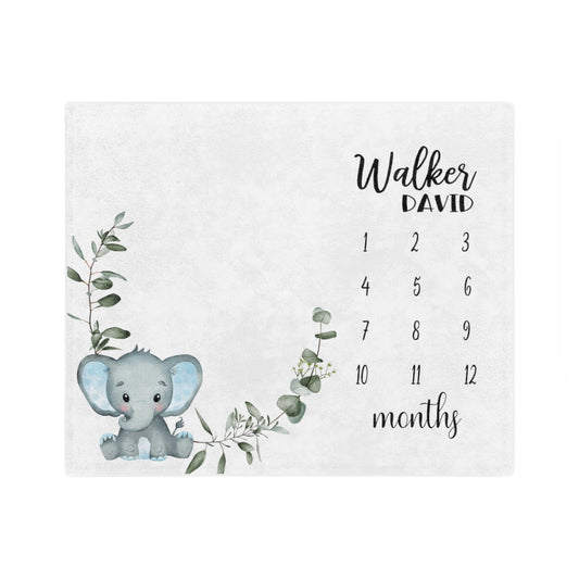 Elephant Personalized Baby Milestone Minky Blanket - Amazing Faith Designs